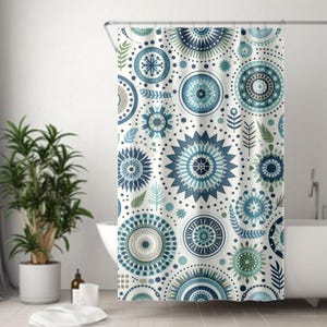 Duschvorhang Blau Geometrischer Boho Art Polyester Duschvorhang für Badezimmer Wohnkultur Designer Badzubehör Für Wanne Verschluss