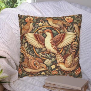 Vintage Birds Pillowcase Tan and Brown Throw Pillow Cover Home Decor Accent Pillow Bird Lover Gift Nature Inspired 14x14 16x16 18x18 20x20