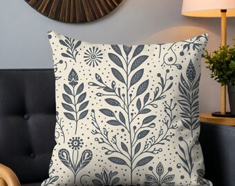 Ivory and Dark Grey Leaf Pillow Case for Family Room Home Decor for Living Room Sofa Throw Pillow Case Cover Sizes 14x14 16x16 18x18 20x20