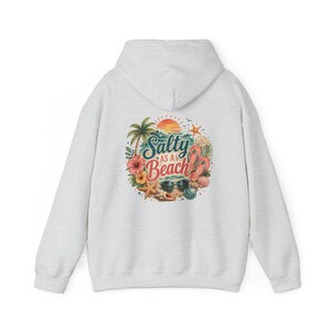 Salty As A Beach Hoodie Beach Sunset Palm Tree Seashells Seaside Apparel Vacation Sweatshirt Womens Graphic Hoodie Gift for Her Beach Lover image 7
