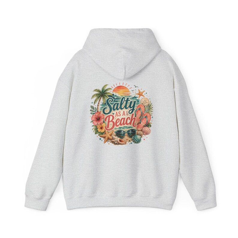 Salty As A Beach Hoodie Beach Sunset Palm Tree Seashells Seaside Apparel Vacation Sweatshirt Womens Graphic Hoodie Gift for Her Beach Lover image 7