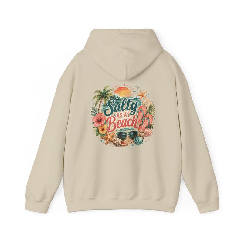 Salty As A Beach Hoodie Beach Sunset Palm Tree Seashells Seaside Apparel Vacation Sweatshirt Womens Graphic Hoodie Gift for Her Beach Lover image 9