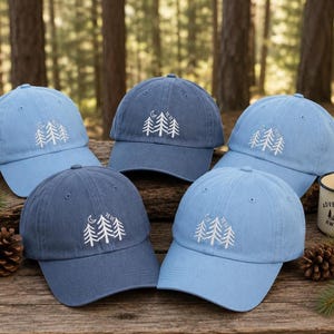 Three Trees Embroidered Comfort Colors Hat | Bride Groom Hat Bachelorette Camping Cap Bachelor Hat Pine Tree Camp Hat Outdoor Adventure Gift