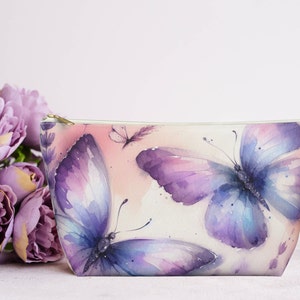 Purple Butterfly Accessory Pouch w T Bottom Cosmetic Bag for Makeup Travel Bag for Electronics for Bridesmaid Birthday Gift for Mom Daughter