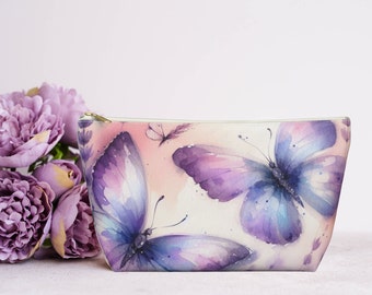 Purple Butterfly Accessory Pouch w T Bottom Cosmetic Bag for Makeup Travel Bag for Electronics for Bridesmaid Birthday Gift for Mom Daughter