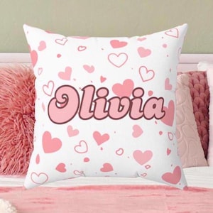 Personalized Heart Patterned Name Pillow Gift for Teen Girl Bedroom Pillow Custom Name Pillow Gift Grandkids Girls Birthday Gift 4 Designs