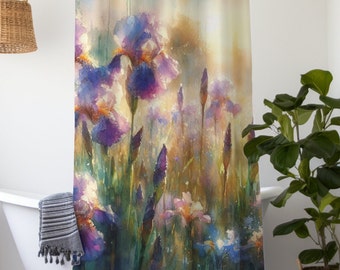 Shower Curtain Purple Iris Floral Pattern Shower Curtain for Bathroom Home Decor Designer Bath Accessory For Tub Enclosure Guest Bath Shower