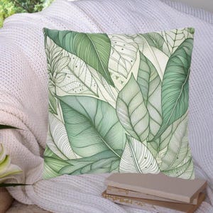 Housse de coussin en forme de feuille verte, décoration d'intérieur inspirée de la nature, housse de coussin botanique, cadeau de pendaison de crémaillère, décoration pour amateur de plantes, coussin de canapé vert