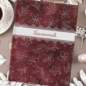 Personalized Floral Journal Elegant Suede Look Notebook for Writing Gift for Her Daily Planner Self-Care Diary Floral Cottagecore Journal