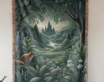 Fantasie bos geweven deken natuur wandtapijt betoverd huisdecor Boho cadeau voor haar buiten picknick sprei sprookje deken gooien