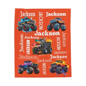 Gepersonaliseerde monstertruckdeken | Aangepaste naam cadeau voor jongens Monstertruck deken deken kindervrachtwagen beddengoed Monster Jam stijl cadeau voor hem afbeelding 12