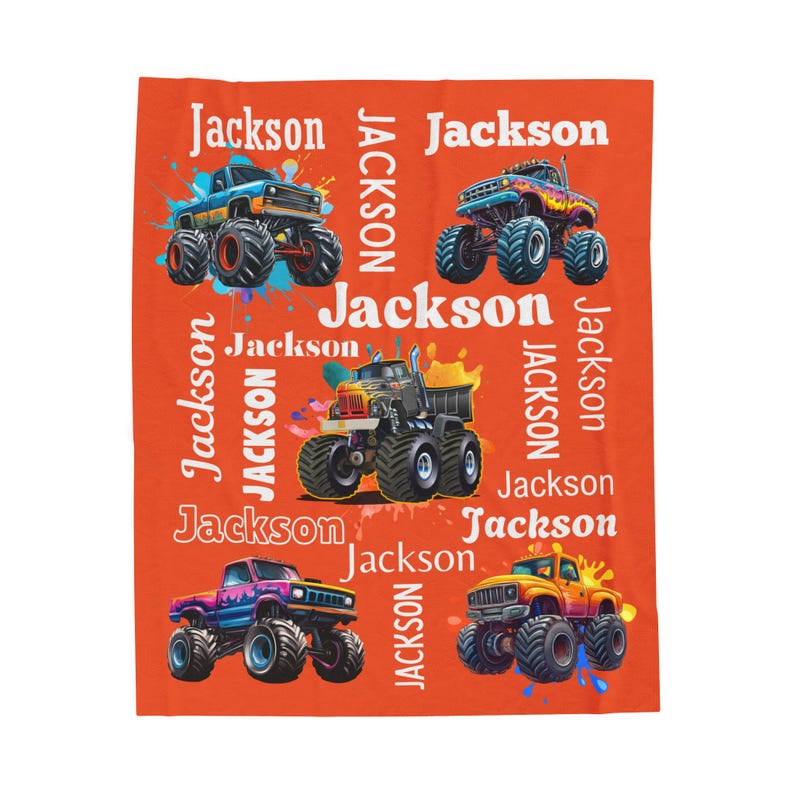Gepersonaliseerde monstertruckdeken | Aangepaste naam cadeau voor jongens Monstertruck deken deken kindervrachtwagen beddengoed Monster Jam stijl cadeau voor hem afbeelding 12