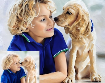 Custom Pet Portrait on Canvas Oil Painting Pet Lover Gift Digital Painting Pet Memorial Gift Personalized Pet Canvas Gift for Mom Dad Friend