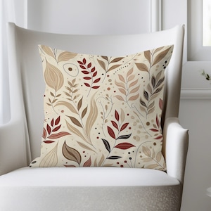 Beige Brown Red Leaf Pillow Cover for Family Room Home Decor for Living Room Sofa Throw Pillow Case Cover Sizes 14x14 16x16 18x18 20x20