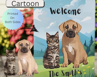 Personalized Pet Garden Flag Welcome Sign House Decor Wall Art Custom Pet Portrait Yard Flag Pet Photo Yard Dog Mom Gift Father's Day Gift