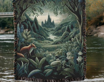 Fantasie bos geweven deken natuur wandtapijt betoverd huisdecor Boho cadeau voor haar buiten picknick sprei sprookje deken gooien