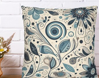 Funda de almohada abstracta azul y gris, decoración para el hogar, cojín decorativo para sala de estar, almohada moderna estilo boho, regalo para mamá, funda de almohada para dormitorio