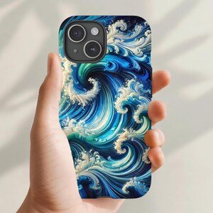 Ocean Waves Tough Phone Case Abstract Design Durable Stylish Ocean Themed Phone Case for iPhone Samsung Pixel Beach Gift for Him or for Her