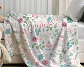 Gepersonaliseerde pluche deken meisjesnaam met hart bloei roze blauw groen fluweel aangepast kindercadeau babykamer beddengoed gooien voor tiener