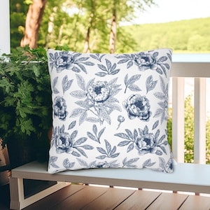 Navy Blue White Pillow Cover Navy Pillowcase French Cottage Decor Vintage Flower Design Home Decorative Throw Pillow Sham for Sofa Bedroom