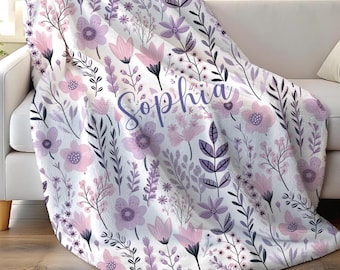 Gepersonaliseerde pluche deken bloemen plaid voor meisjes cadeau voor babyshower babykamer decor roze naamdeken aangepaste zachte plaid cadeau voor haar