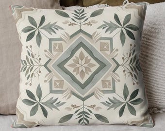 Capa de almofada em tons de marfim e verde sálvia para decoração de sala de estar, ideal para sofá. Tamanhos disponíveis: 14x14, 16x16, 18x18 e 20x20.