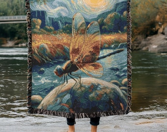 Dragonfly Woven Blanket Home Decor Throw Cozy Couch Blanket Nature Lover Gift Bedroom Accessory Unique Wall Art Tapestry Gift for Friend