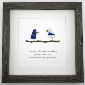 Customized Sea Glass Art Gift for Friend Handmade Coastal Decor Seaglass Framed Wall Art Customized Bird Art Beach Birthday Gift for Friend