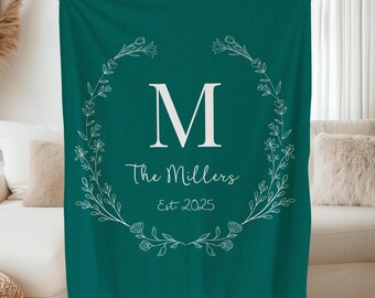 Manta personalizada con monograma de Minky o Sherpa, regalo para aniversario de bodas, regalo para pareja, decoración del hogar, manta para dormitorio, diseño personalizado