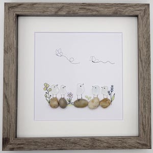 Sea Glass Birds on Rocks Sea Glass Art Bird Family Framed Picture Pebble Art Coastal Beach Home Decor Birthday Gift for Friend Daughter Mom
