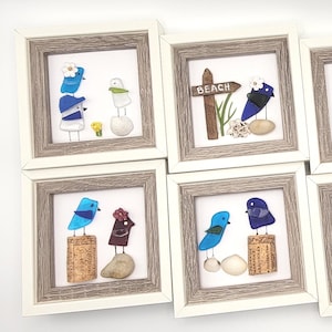 Sea Glass Art Small Framed Handmade One of a Kind Sea Glass Pictures with Birds Beach Glass Decor Gift for Beach Lovers Birthday Gift Her