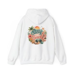Salty As A Beach Hoodie Beach Sunset Palm Tree Seashells Seaside Apparel Vacation Sweatshirt Womens Graphic Hoodie Gift for Her Beach Lover image 4