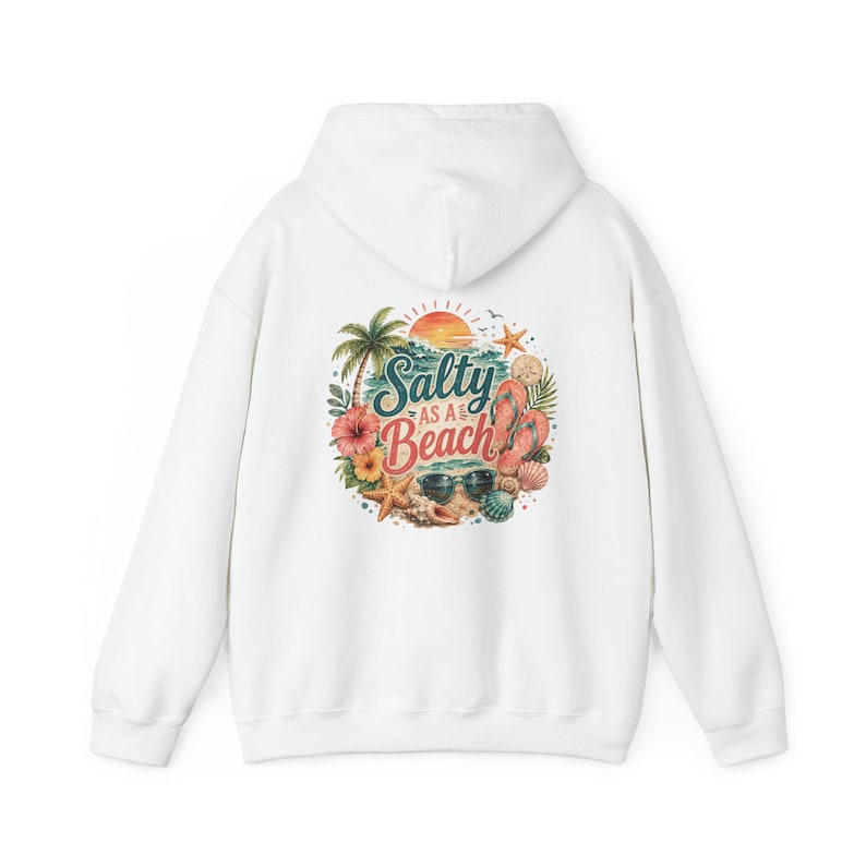 Salty As A Beach Hoodie Beach Sunset Palm Tree Seashells Seaside Apparel Vacation Sweatshirt Womens Graphic Hoodie Gift for Her Beach Lover image 4