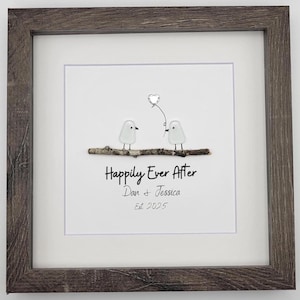 Personalized Wedding Gift Sea Glass Birds Inspirational Wall Art Customized  Happily Ever After Bachelorette Gift for Bride & Groom Names
