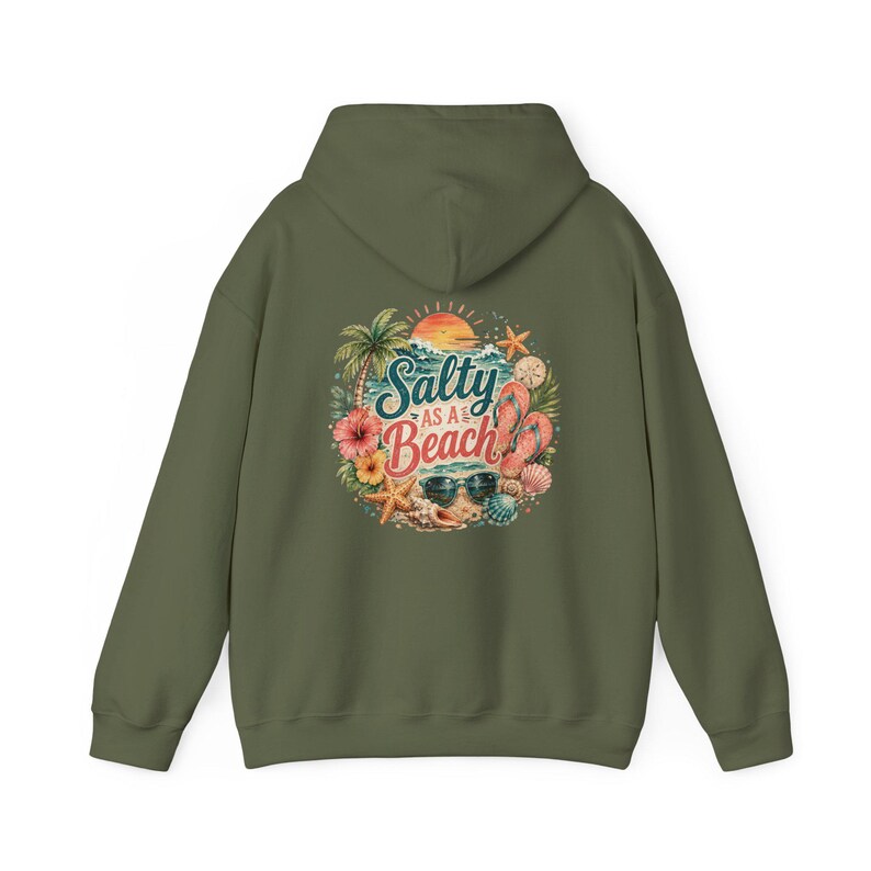 Salty As A Beach Hoodie Beach Sunset Palm Tree Seashells Seaside Apparel Vacation Sweatshirt Womens Graphic Hoodie Gift for Her Beach Lover image 12