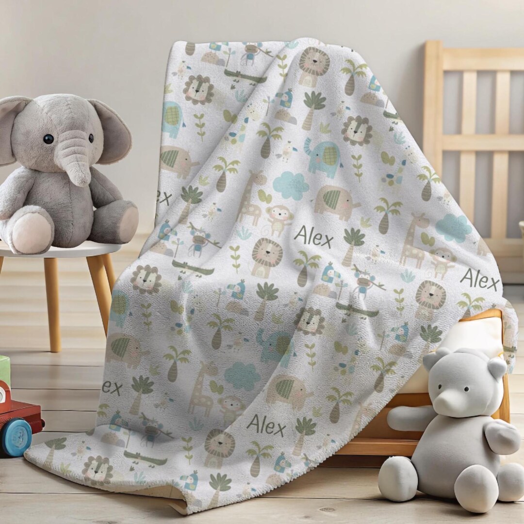 Safari Jungle Animals Baby Blanket | Personalized Plush Custom Baby ...