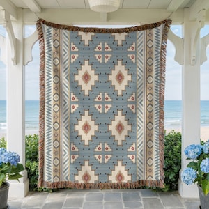 Geweven deken met zuidwestelijk ruitpatroon | Navajo plaid cadeau voor lodgehut