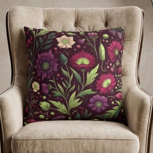 Vinröd & lila örngott Elegant blommig plädkudde för soffa Soffaplädkudde för sovrum eller vardagsrumsinredning