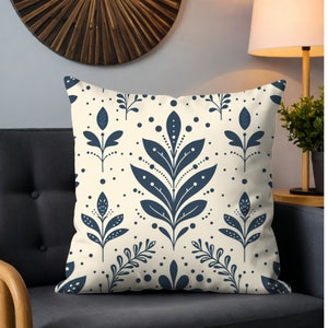 Navy Blue Leaf Pattern Pillow Case for Family Room Home Decor for Living Room Sofa Throw Pillow Case Cover Sizes 14x14 16x16 18x18 20x20
