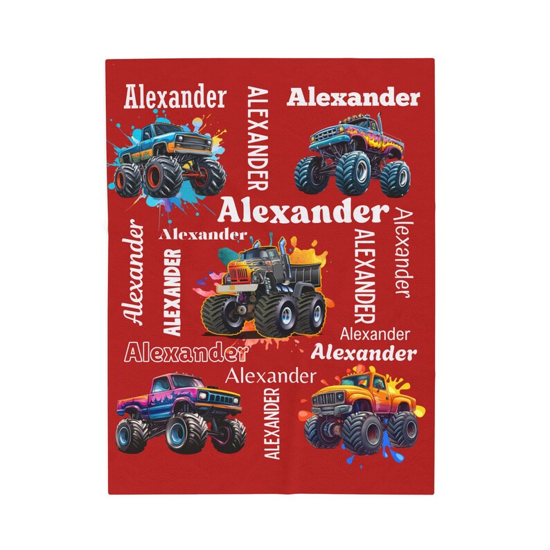 Gepersonaliseerde monstertruckdeken | Aangepaste naam cadeau voor jongens Monstertruck deken deken kindervrachtwagen beddengoed Monster Jam stijl cadeau voor hem afbeelding 14