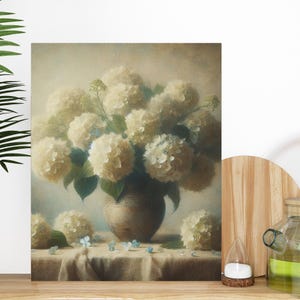 Floral Still Life Canvas Elegant Home Decor Vintage Style Wall Art Hydrangea Painting Canvas  Impressionist Style Hydrangeas in Vase