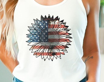 Frauenbehälter für 4. Juli Rot, Weiß & Blau USA Amerikanische Flagge Tank Top Sonnenblume Flagge für den Unabhängigkeitstag