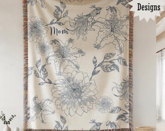 Gepersonaliseerde geweven deken | Bloemendeken met naam Cadeau voor moeder of oma Bankkleed Mimi Gigi Nana Grammy Mama