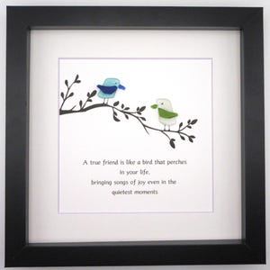 Customized Sea Glass Art Gift for Friend Handmade Coastal Decor Seaglass Framed Wall Art Customized Bird Art Beach Birthday Gift for Friend