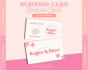 Editable Canva Business Card Template, Colorful Canva Business Card, Business Card For Small Business, Sugar Bear Business Card.