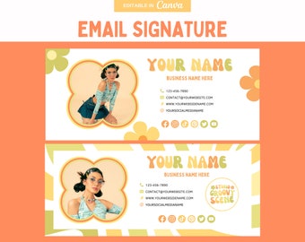 Editable Canva Email Signature Template, Groovy Scene Email Template, Gmail Signature, Canva Small Business Email Signature Template