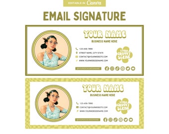 Editable Canva Email Signature Template, Groovy Scene Email Template, Gmail Signature, Canva Small Business Email Signature Template