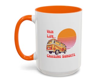 Van Life Mug | Chasing Sunsets Coffee Cup | Retro Camper Van Mug | 11oz 15oz