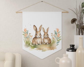 Pennant, Woodland Bunny Nursery Decor, Baby Room Wall Hanging, Forest Animal Banner, Rustic Woodland Theme, Baby Shower Gift, Gender Neutral