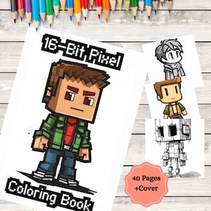 Retro 16-Bit Pixel Coloring Book - Fun Nostalgic Designs - 40 Coloring Pages - 16 Bit Video Game Coloring